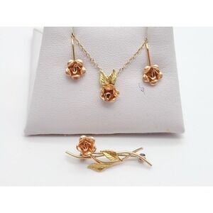 Vintage Krementz 14k Rose Gold Overlay Screw Back Earrings, Pin & Brooch